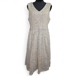 Draper James RSVP Champagne Silver Sequin Sleeveless Midi Dress Tulle Size 10